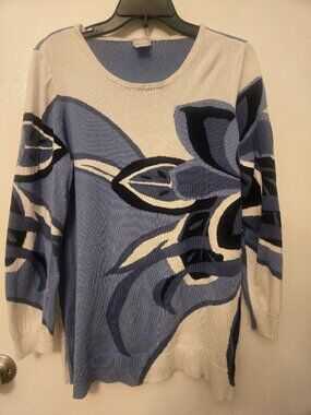 Chico's white and blue 3/4 long sweater Size 2/L
